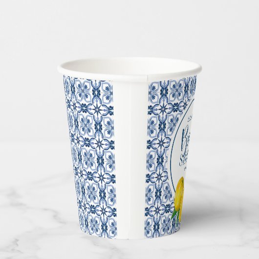 Lemon Italiaanse blauwe Tegel Weddenschap Hartelij Papieren Bekers (Rechts)