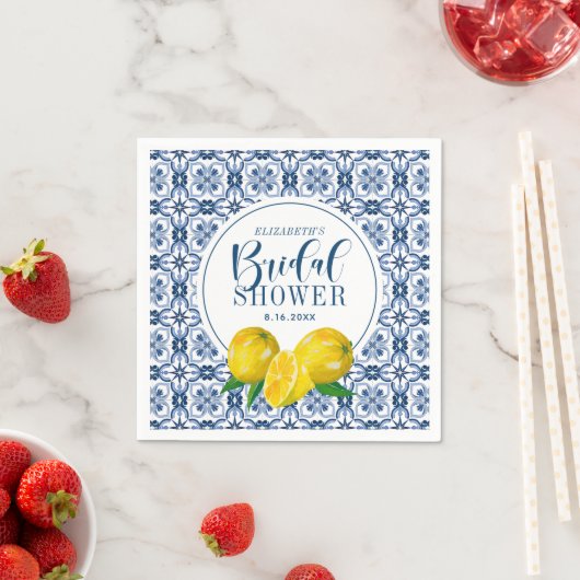 Lemon Italy Blue Tegel Wedding Vrijgezellenfeest Servet (Insitu)