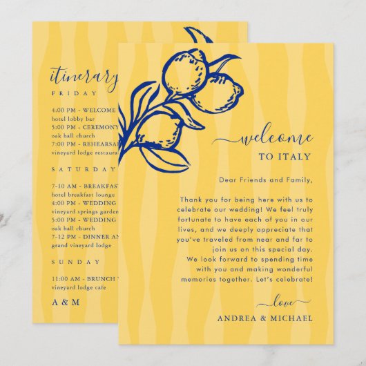 Lemon Italy Wedding Welcome Letter Itinerary Card Kaart (Voorkant / Achterkant)