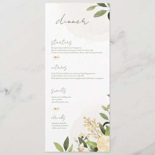 Lemon Kissed Wedding Flat Menu (Devant)
