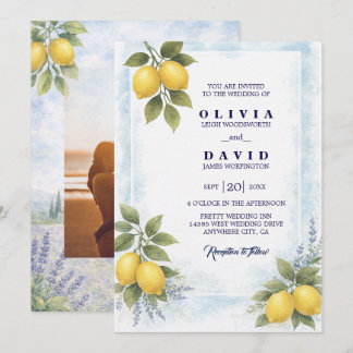 Lemon Lavender Mediterranean Wedding Invitation
