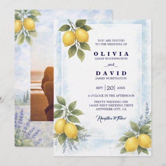 Lemon Lavender Mediterranean Wedding Invitation (Devant / Derrière)