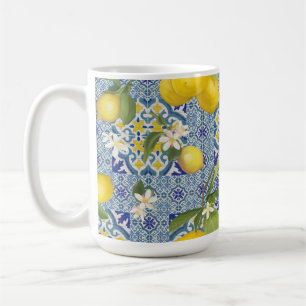 Lemon Leaf Floral Blue en White Farmhouse Koffiemok