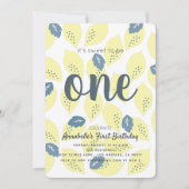 Lemon & Leaf Pattern 1st Birthday Party Uitnodigin Kaart (Voorkant)