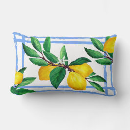 Lemon Leaf Watercolor Pillow | Amalfi Blue Citrus Kussen