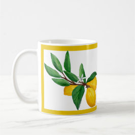 Lemon Leaf Watercolor Yellow Line Design | Citrus  Koffiemok