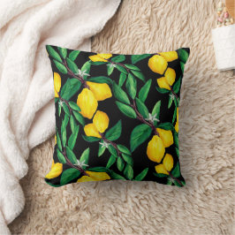 Lemon Leaf Yellow Green Black Pattern Throw Pillow Kussen