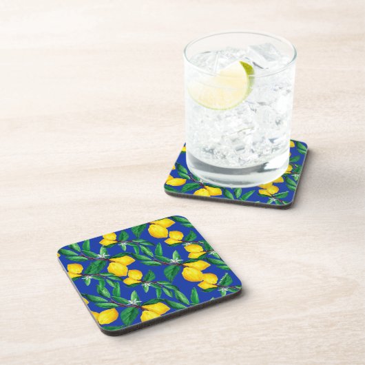 Lemon Leaf Yellow Green Blue Pattern Drink Bier Onderzetter (Rechterzijde)