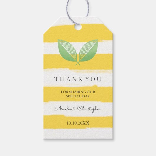 Lemon Leaves Yellow & Green | Weddenschap Hartelij Cadeaulabel (Voorkant)