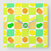 Lemon Limoen en Sinaasappels Pattern Kitchen Clock Vierkante Klok (Voorkant)