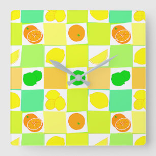 Lemon Limoen en Sinaasappels Pattern Kitchen Clock Vierkante Klok