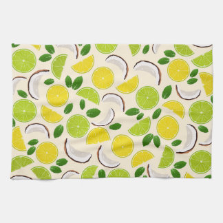 Lemon limoen kokosnoot en mint gelukkig patroon theedoek