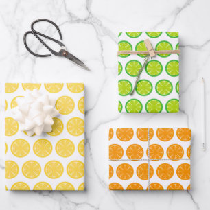 Lemon Limoen Oranje omslagpapier, set van 3 Inpakpapier Vel