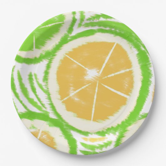 Lemon Limoen Slices Swirl Abstracte Party Papieren Bordje (Voorkant)