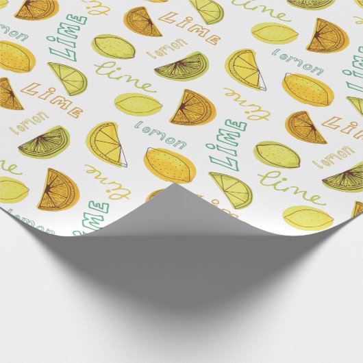 Lemon & Limoen Zesty Fruit Pattern Cadeaupapier (Hoek)