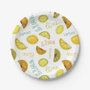 Lemon & Limoen Zesty Fruit Pattern Papieren Bordje