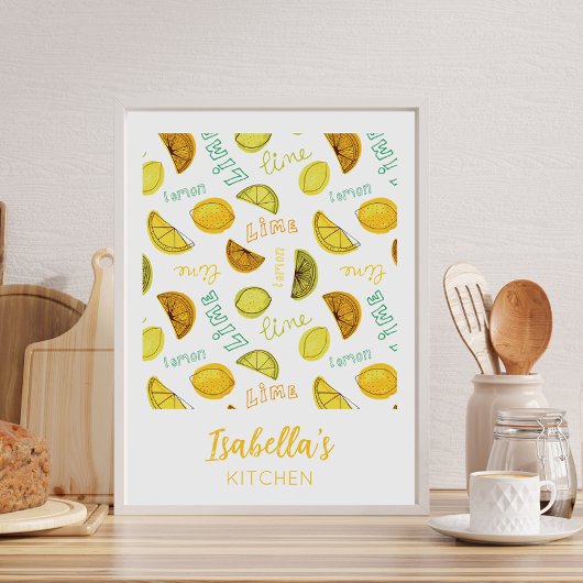Lemon & Limoen Zesty Fruit Pattern Poster