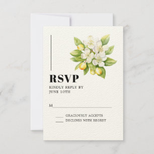 Lemon & Magnolia Bloemen Citrus Huwelijk RSVP Kaartje