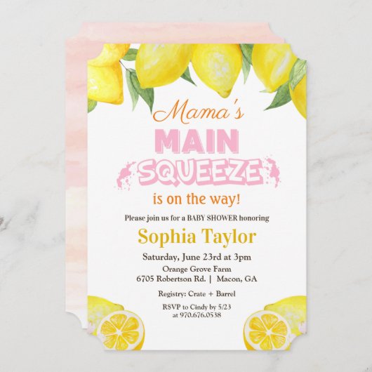 Lemon Main Squeeze Baby shower Invitation Kaart (Voorkant / Achterkant)