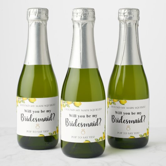 Lemon Main Squeeze Bridal Party Voorstel Sparkling Wijnetiket (Flessen)