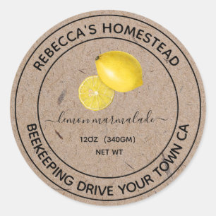 Lemon Marmalade Kraft Paper Canning Jar Labels