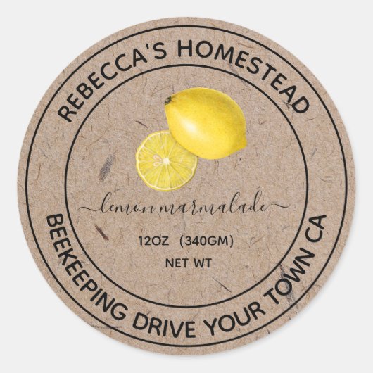Lemon Marmalade Kraft Paper Canning Jar Labels (Voorkant)