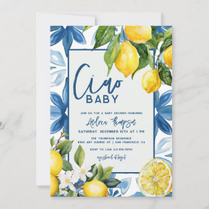 Lemon Mediterraan Blauwe Tegel Baby shower Kaart