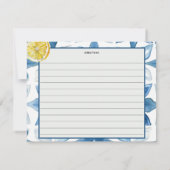 Lemon Mediterranean Blue Tile | Recipe Cards Kaart (Achterkant)