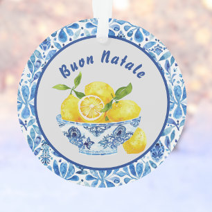 Lemon Mediterranean Buon Natale Azulejo Blauwe Toi Ornament