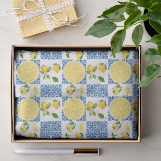 Lemon Mediterranean French Country Tile Pattern Tissuepapier (Geschenk)