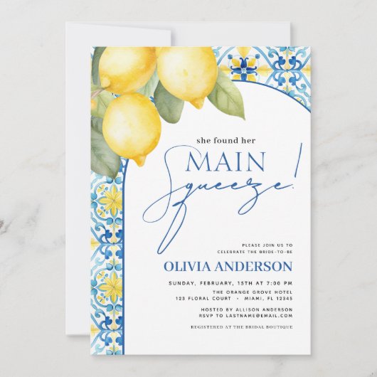 Lemon Mediterranean Main Squeeze Vrijgezellenfeest Kaart (Voorkant)