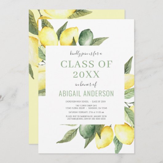 Lemon Modern Citrus Class of 2023 Afstuderen Kaart (Voorkant / Achterkant)
