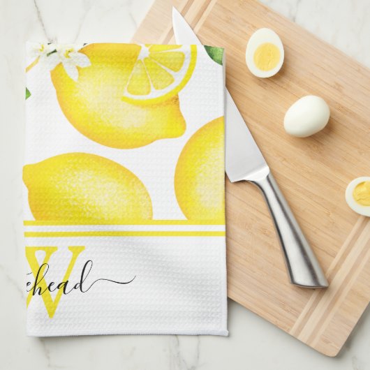 Lemon Monogram Botanisch Wit  Theedoek (Quarter Fold)