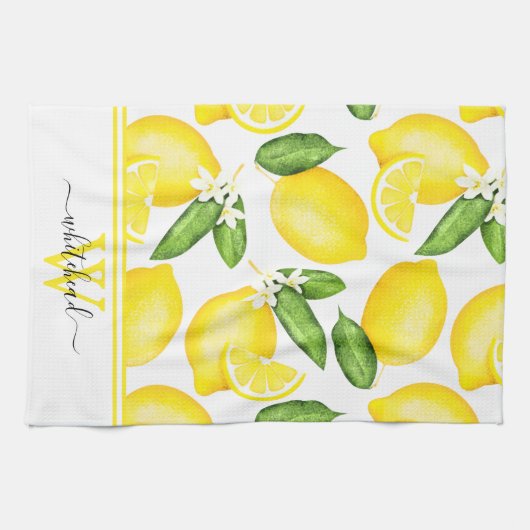 Lemon Monogram Botanisch Wit  Theedoek (Horizontaal)