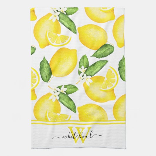Lemon Monogram Botanisch Wit  Theedoek (Verticaal)