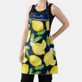 Lemon Monogram Botanische Patroon Navy Blue Schort (Insitu)