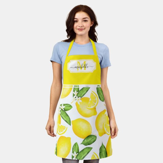 Lemon Monogram Initiaal Botanisch Geel Citrus Schort (Gedragen)