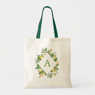 Lemon Monogram Letter Spring Summer Citrus Dames Tote Bag