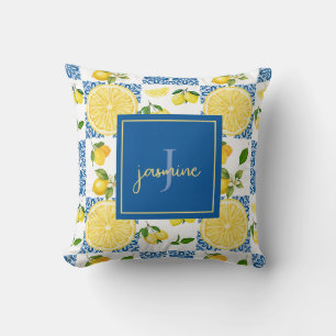 Lemon Monogram Naam Franse Landelijke Tegels Patro Kussen