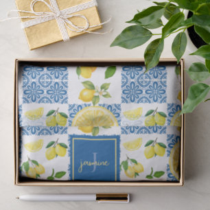 Lemon Monogram Naam Franse Landelijke Tegels Patro Tissuepapier