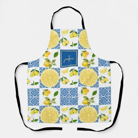 Lemon Monogram Name French Country Tile Pattern Schort (Voorkant)
