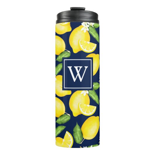 Lemon Monogram Navy Blue Thermal Tumbler Thermosbeker (Voorkant)