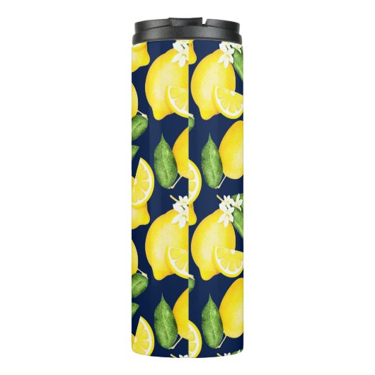 Lemon Monogram Navy Blue Thermal Tumbler Thermosbeker (Achterkant)