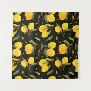 Lemon naadloos patroon. Handbeschilderde citroenil Wandkleed
