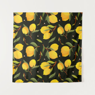 Lemon naadloos patroon. Handbeschilderde citroenil Wandkleed