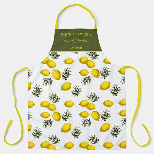 Lemon & Olive Patroon met aangepaste naam Schort (Voorkant)