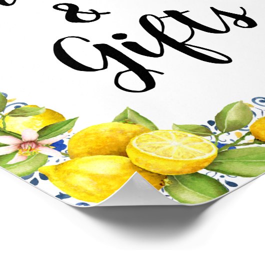 Lemon op blauwe tegels Kaarten en cadeaubonzen Poster (Hoek)