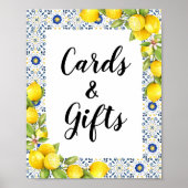 Lemon op blauwe tegels Kaarten en cadeaubonzen Poster (Voorkant)