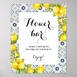 Lemon op blauwe tegels Vloerbalk Poster