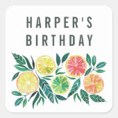 Lemon & Oranje aangepaste naam geboortedag Vierkante Sticker (Voorkant)